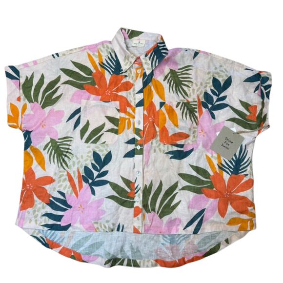 Stone Fox Swim Nirvana Oversized Linen Shirt Haiku Print XS/S - Picture 4 of 8